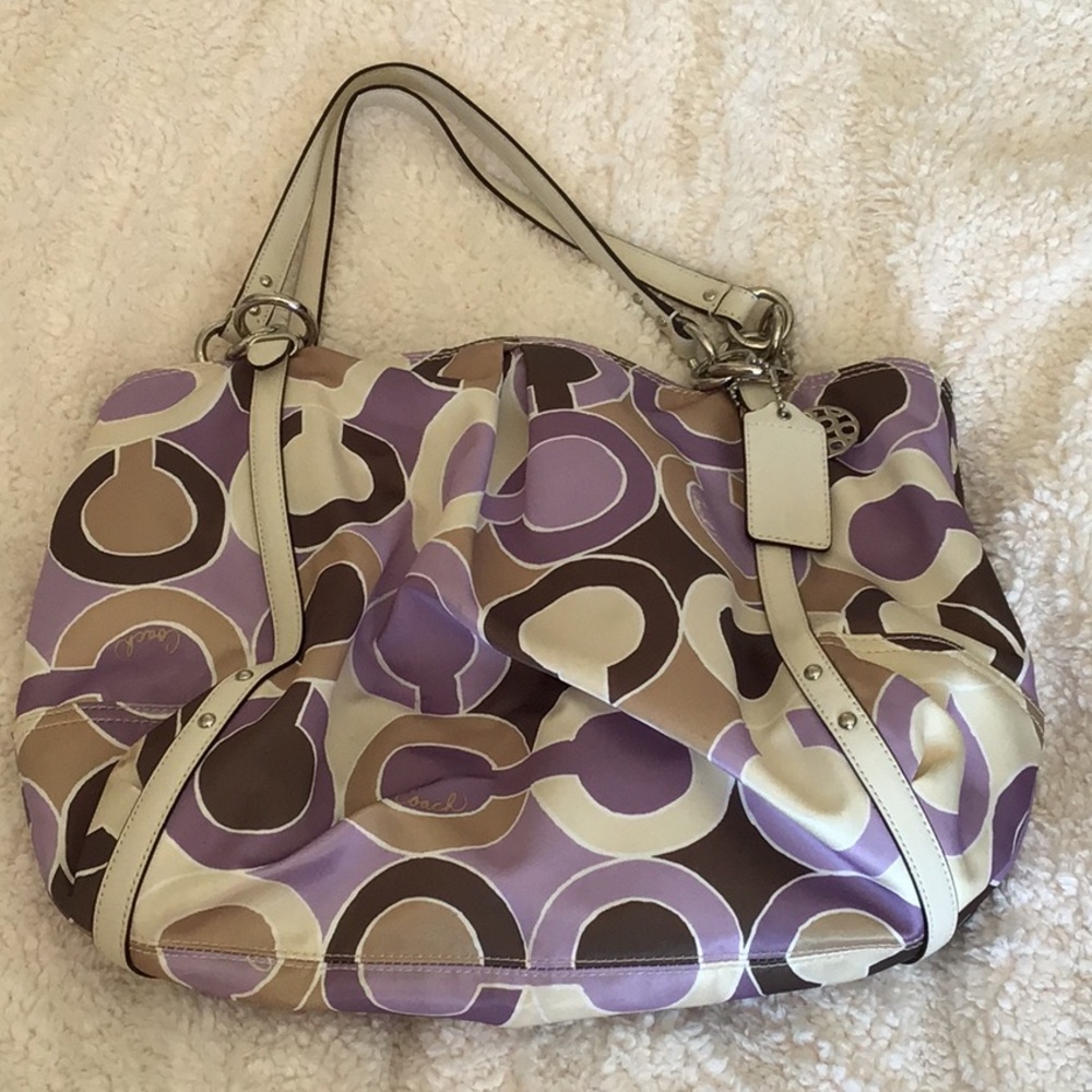 Sateen Purple & Cream Patterned Tote Bag